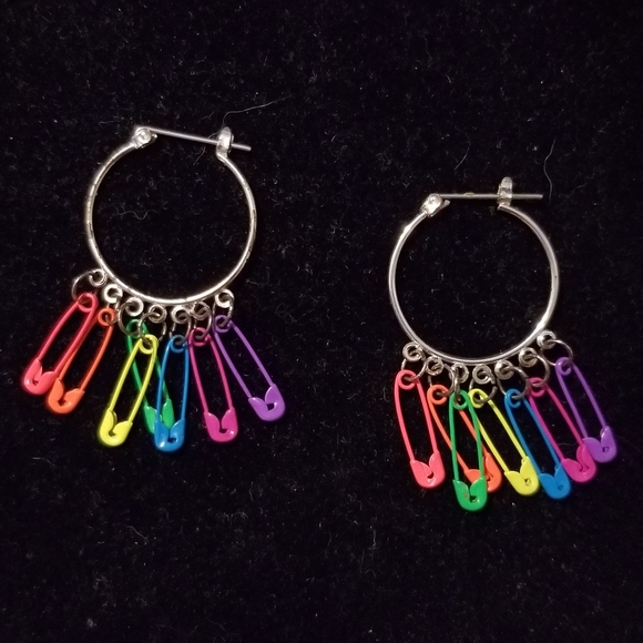 Jewelry - SALE! Multicolored safety pin hoop earrings